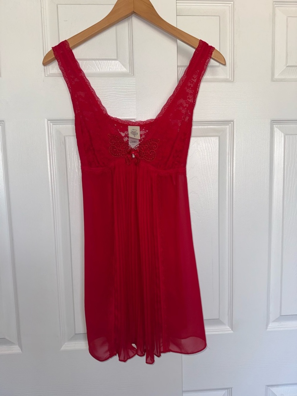 In Bloom Red Lace Babydoll Chemise Nightgown Pleated Sheer Romantic M